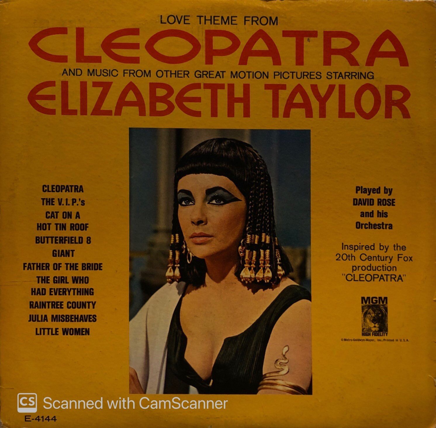 David Rose & His Orchestra – Love Theme From Cleopatra And Music From Other Great Motion Pictures Starring Elizabeth Taylor LP