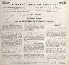 Operatic Arias For Soprano An Operatic Recital By Renata Tebaldi Number 2 LP