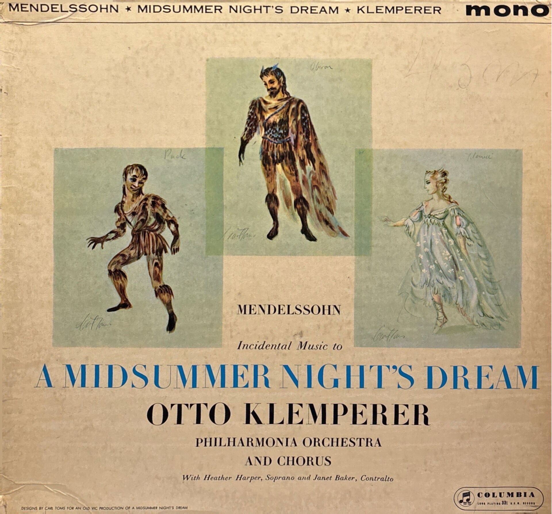 Mendelssohn* - Heather Harper, Janet Baker, Philharmonia Orchestra And Philharmonia Chorus, Otto Klemperer – Incidental Music To A Midsummer Night's Dream LP