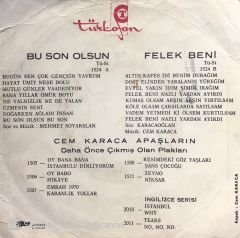 Cem Karaca Apaşlar - Bu Son Olsun / Felek Beni 45lik