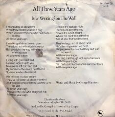 George Harrison - All Those Years Ago / Writing's On The Wall 45lik