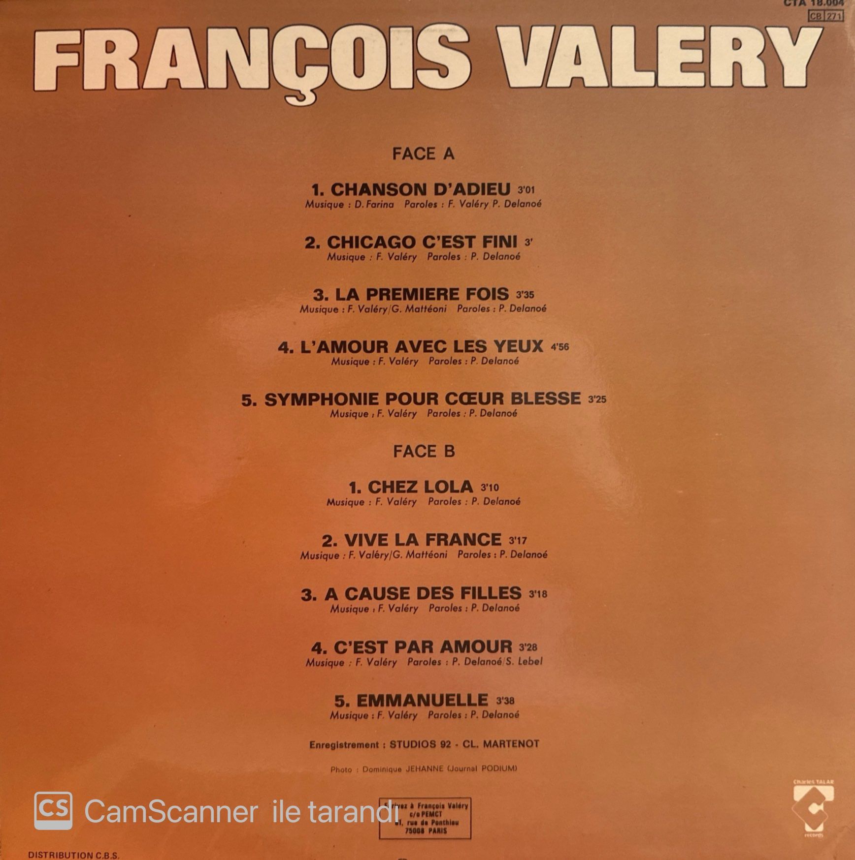 François Valéry – Chanson D'Adieu LP