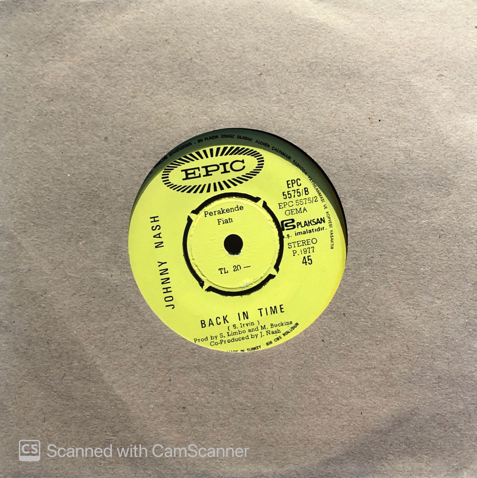 Johnny Nash - Back In Time / Halfway to Paradise 45lik
