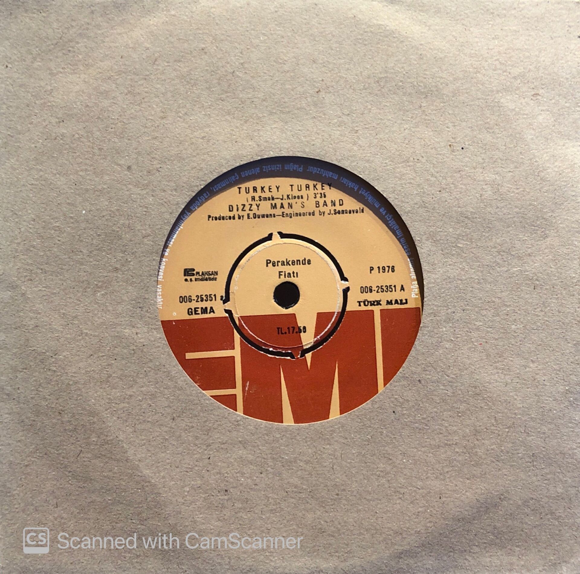 Dizzy Man's Band - Turkey Turkey / The Most Beautiful Part Of The Day 45lik