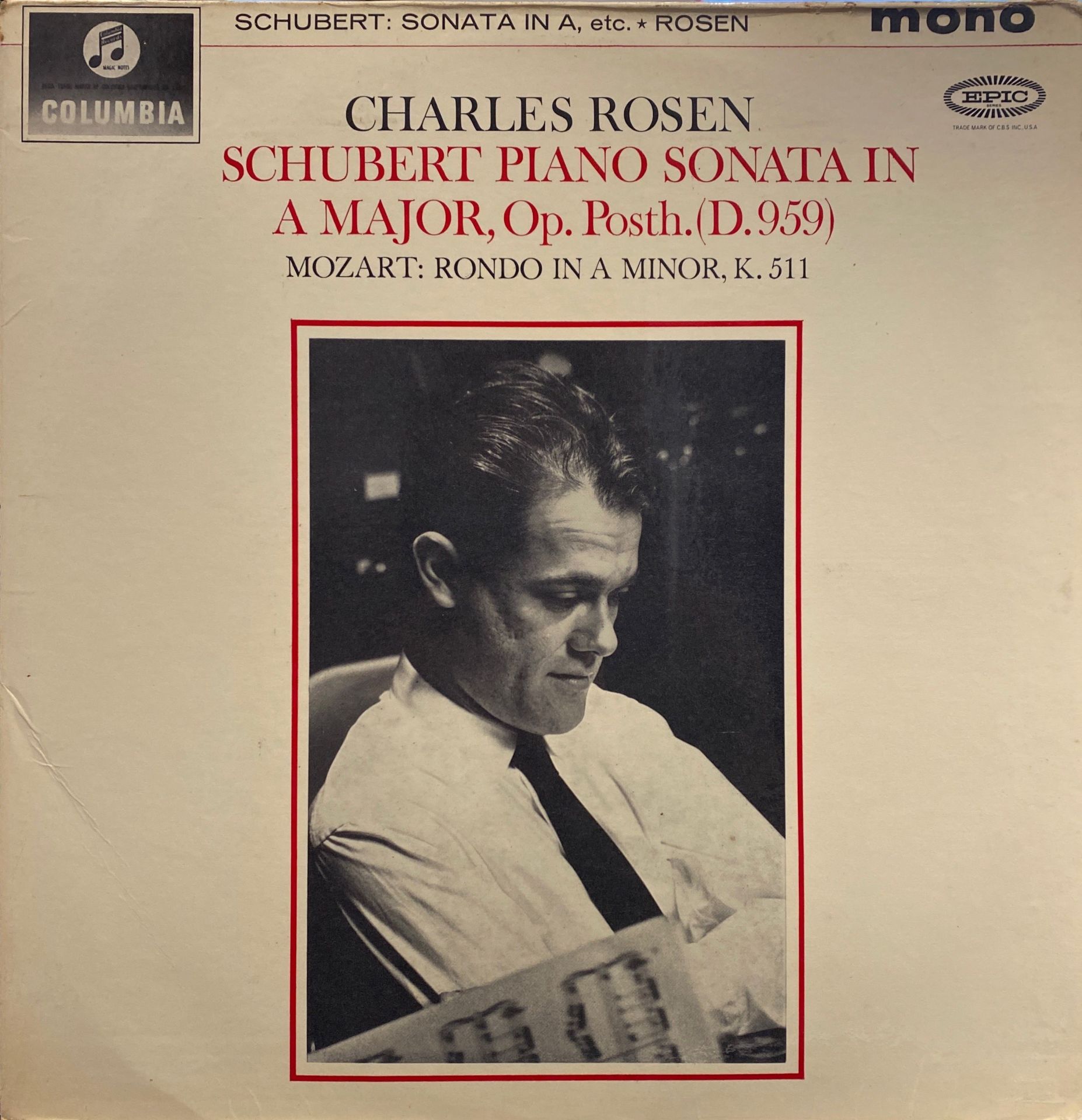 Charles Rosen, Schubert*, Mozart* – Sonata In A Major / Rondo In A Minor LP