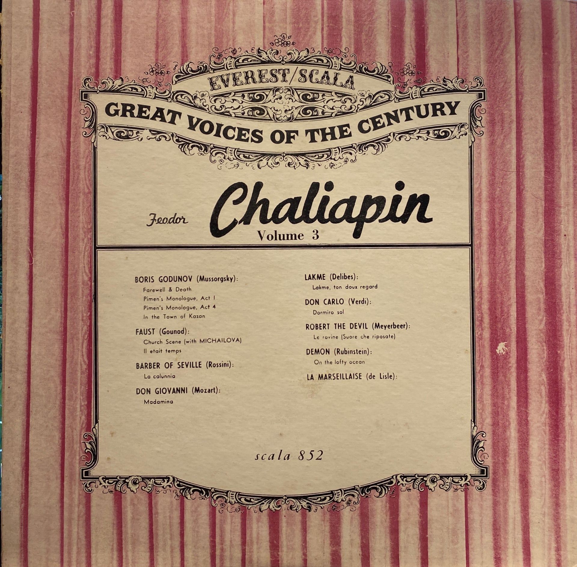 Chaliapin* – Great Voices Of The Century Volume 3, Everest/Scala LP