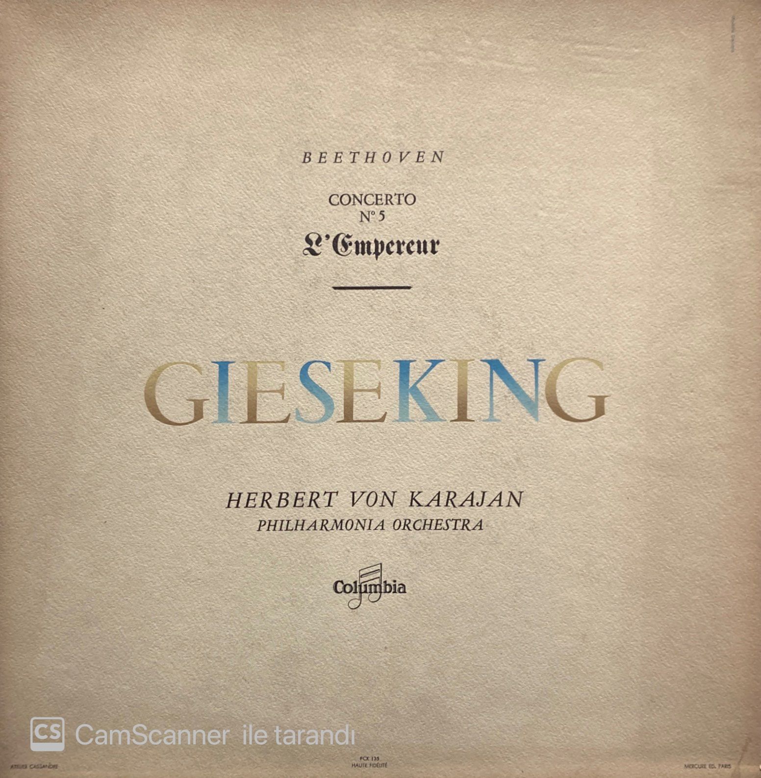 Beethoven*, Gieseking*, Herbert Von Karajan, Philharmonia Orchestra – Concerto No. 5 En Mi Bémol Majeur, Op. 73 - L'Empereur LP
